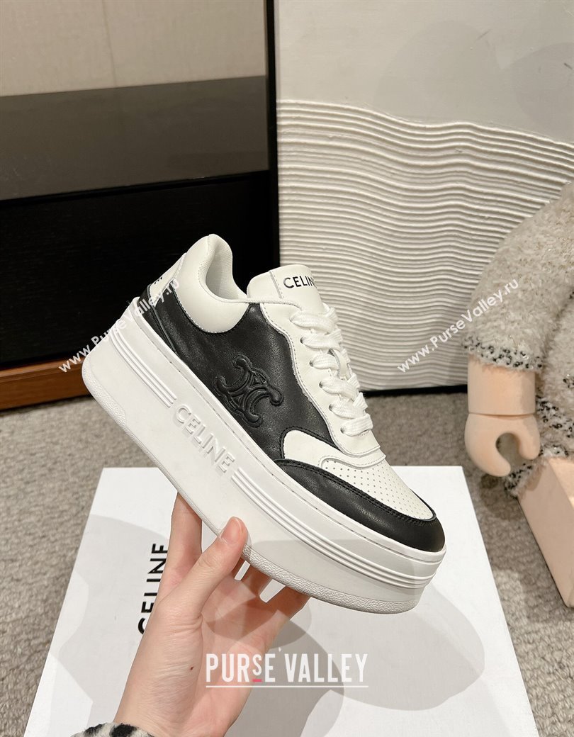 Celine Block Platform Sneakers 5cm with Triomphe in Calfskin White/Black 2025 (SS-250220015)