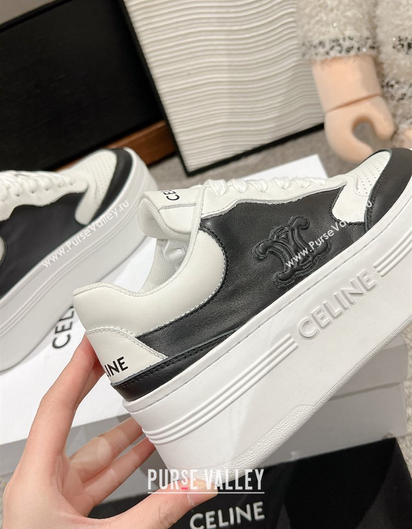 Celine Block Platform Sneakers 5cm with Triomphe in Calfskin White/Black 2025 (SS-250220015)