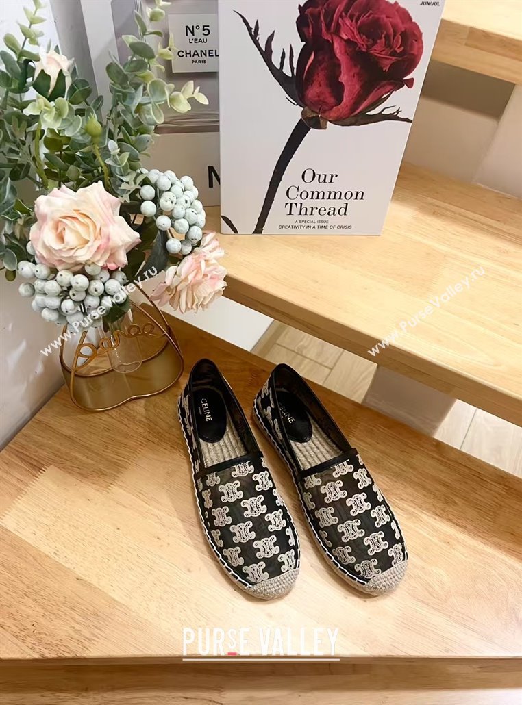 Celine Espadrilles Flat in Triomphe Logo Mesh Black 2025 (JD-250428114)