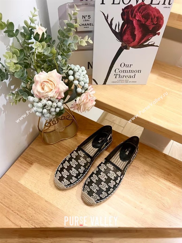 Celine Espadrilles Flat in Triomphe Logo Mesh Black 2025 (JD-250428114)