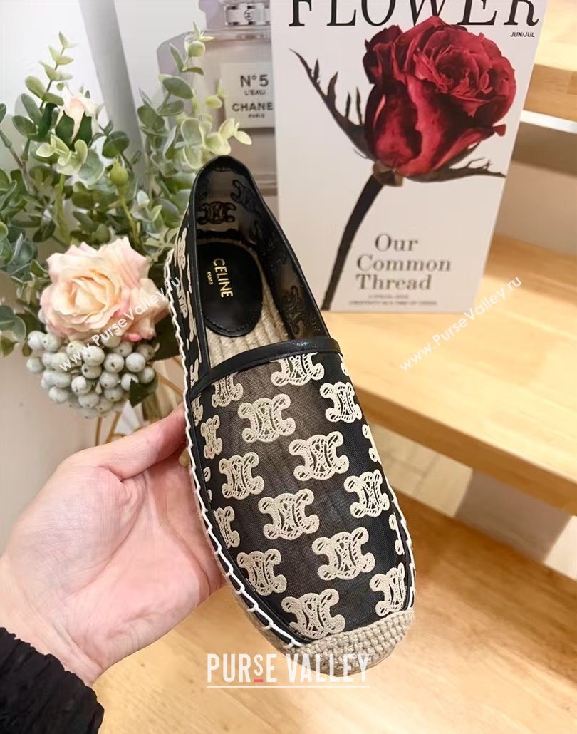 Celine Espadrilles Flat in Triomphe Logo Mesh Black 2025 (JD-250428114)