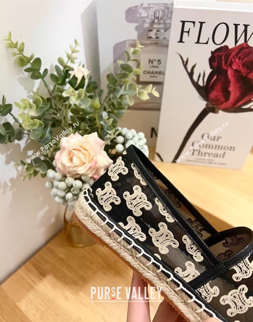 Celine Espadrilles Flat in Triomphe Logo Mesh Black 2025 (JD-250428114)