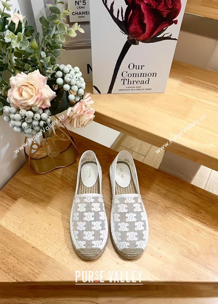 Celine Espadrilles Flat in Triomphe Logo Mesh White 2025 (JD-250428115)