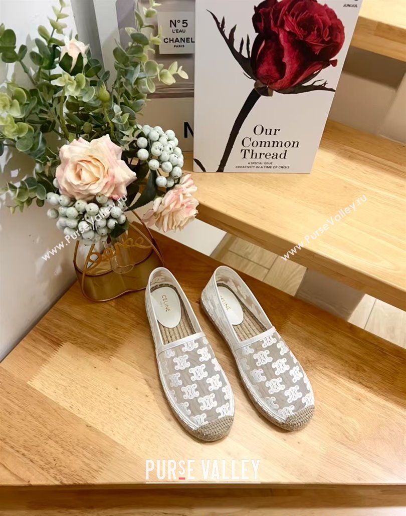 Celine Espadrilles Flat in Triomphe Logo Mesh White 2025 (JD-250428115)