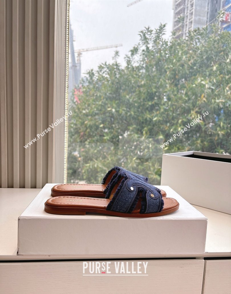 Celine Marina Fringed Flat Slides Sandal in Blue Denim 2025 (MD-250428120)