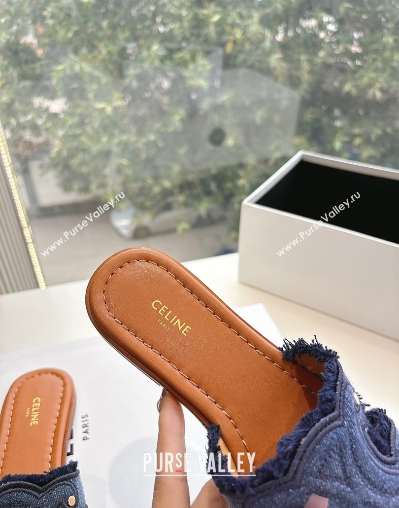 Celine Marina Fringed Flat Slides Sandal in Blue Denim 2025 (MD-250428120)