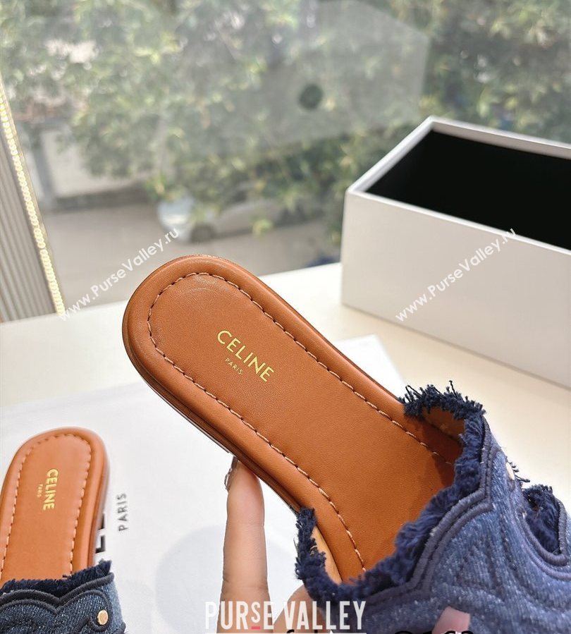 Celine Marina Fringed Flat Slides Sandal in Blue Denim 2025 (MD-250428120)