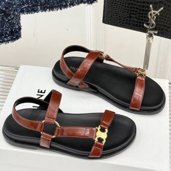 Celine Maud Flat Sandals in Calfskin Leather Dark Brown 2025 (MD-250428122)