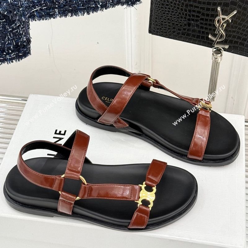 Celine Maud Flat Sandals in Calfskin Leather Dark Brown 2025 (MD-250428122)