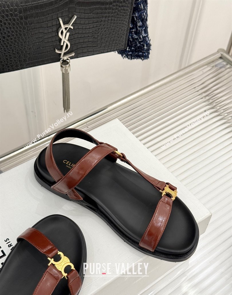 Celine Maud Flat Sandals in Calfskin Leather Dark Brown 2025 (MD-250428122)