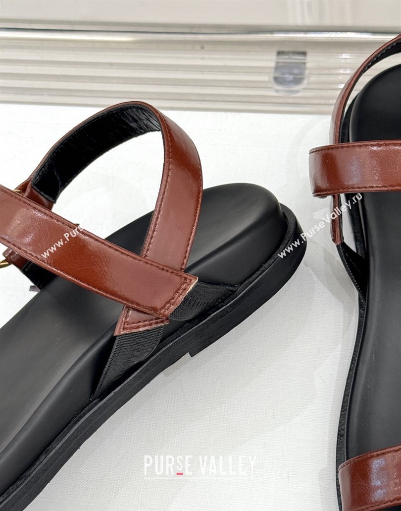 Celine Maud Flat Sandals in Calfskin Leather Dark Brown 2025 (MD-250428122)