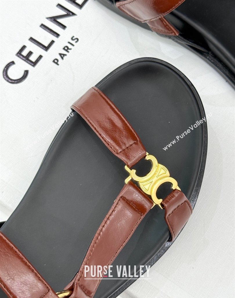 Celine Maud Flat Sandals in Calfskin Leather Dark Brown 2025 (MD-250428122)