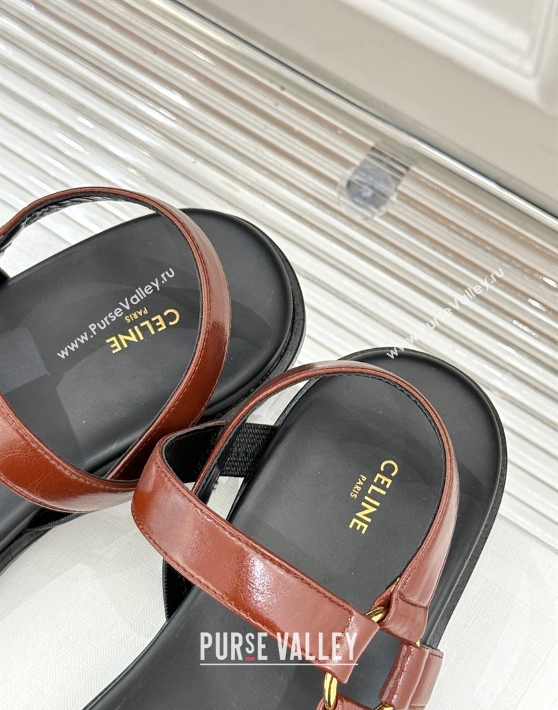 Celine Maud Flat Sandals in Calfskin Leather Dark Brown 2025 (MD-250428122)