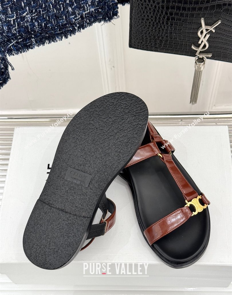 Celine Maud Flat Sandals in Calfskin Leather Dark Brown 2025 (MD-250428122)
