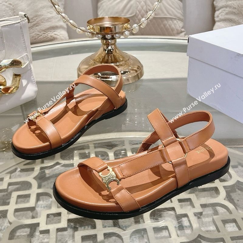Celine Maud Flat Sandals in Calfskin Leather Light Brown 2025 (MD-250428125)