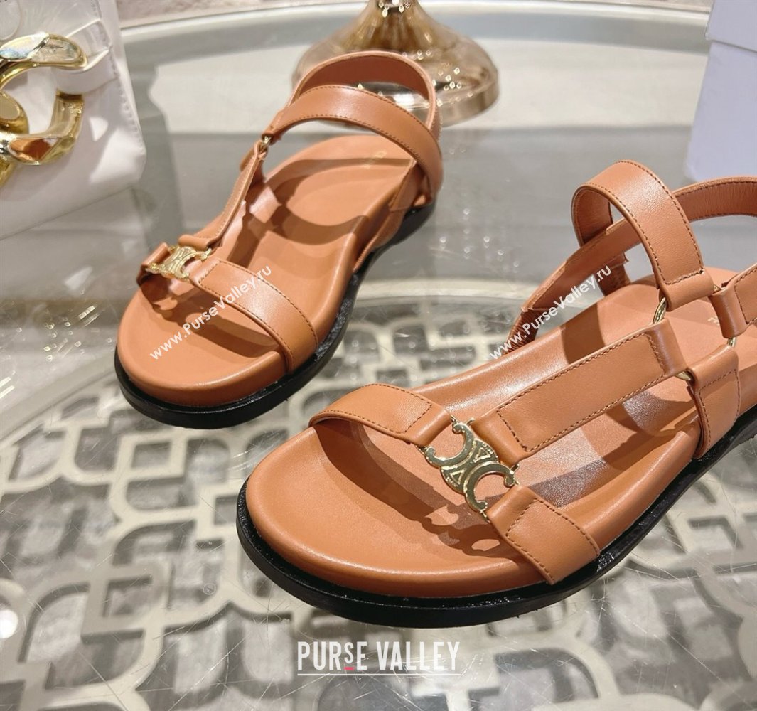 Celine Maud Flat Sandals in Calfskin Leather Light Brown 2025 (MD-250428125)