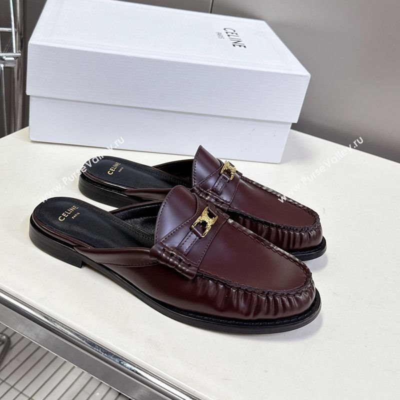 Celine Luco Flat Loafers Mules in Polished Leather Dark Brown 2025 (MD-250428128)