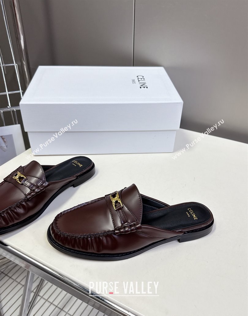 Celine Luco Flat Loafers Mules in Polished Leather Dark Brown 2025 (MD-250428128)
