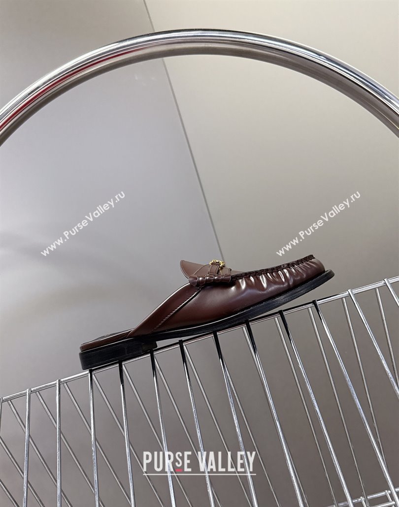 Celine Luco Flat Loafers Mules in Polished Leather Dark Brown 2025 (MD-250428128)