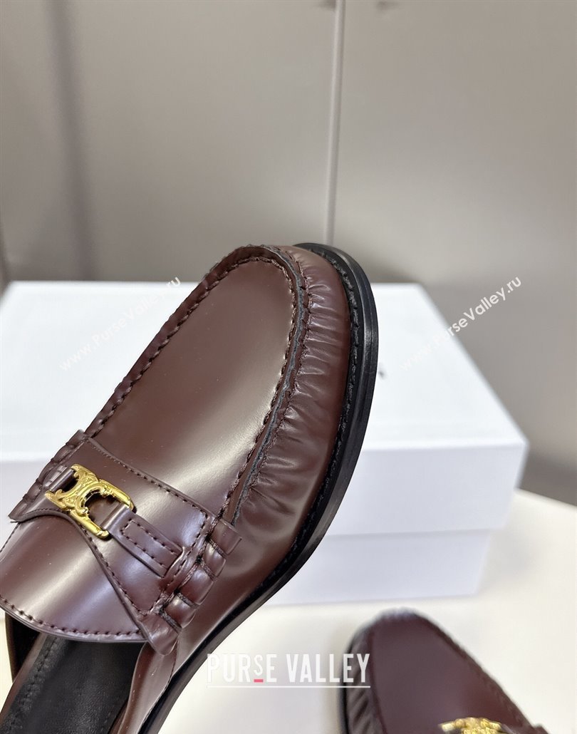 Celine Luco Flat Loafers Mules in Polished Leather Dark Brown 2025 (MD-250428128)