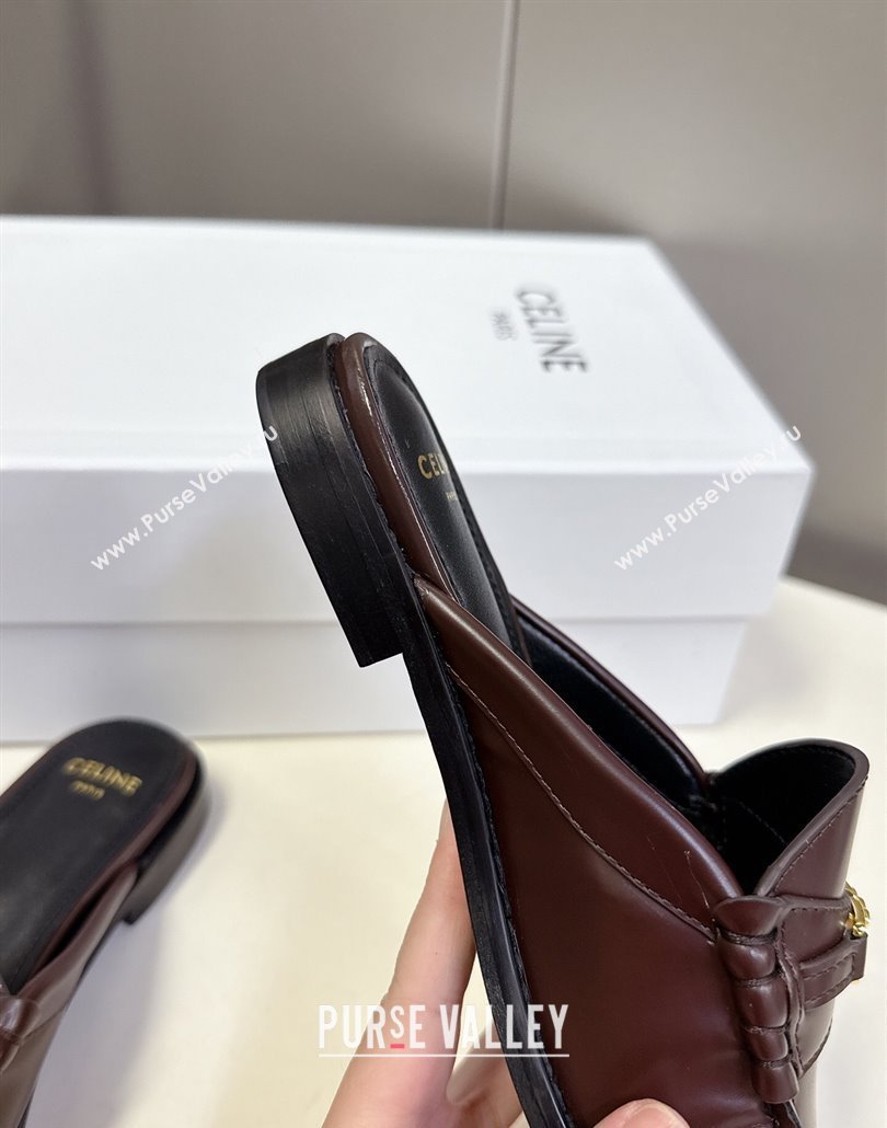 Celine Luco Flat Loafers Mules in Polished Leather Dark Brown 2025 (MD-250428128)