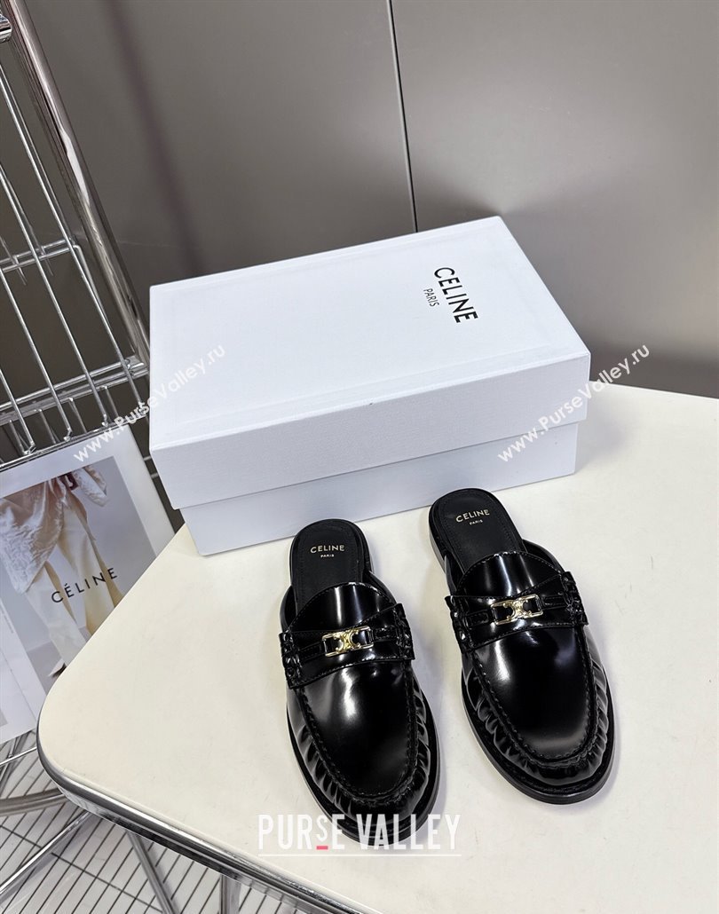 Celine Luco Flat Loafers Mules in Patent Leather Black 2025 (MD-250428129)