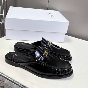 Celine Luco Flat Loafers Mules in Patent Leather Black 2025 (MD-250428129)