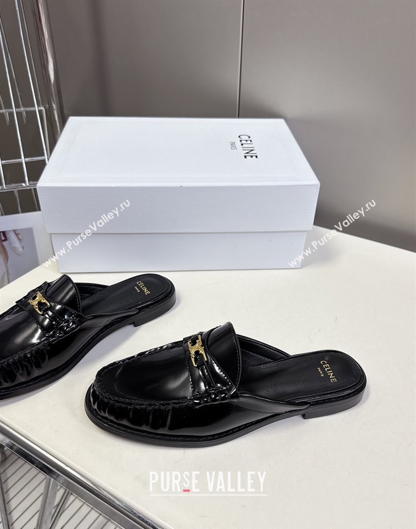 Celine Luco Flat Loafers Mules in Patent Leather Black 2025 (MD-250428129)