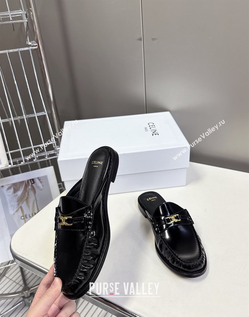 Celine Luco Flat Loafers Mules in Patent Leather Black 2025 (MD-250428129)