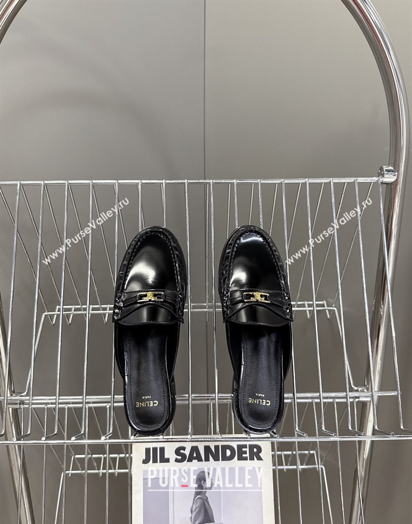 Celine Luco Flat Loafers Mules in Patent Leather Black 2025 (MD-250428129)