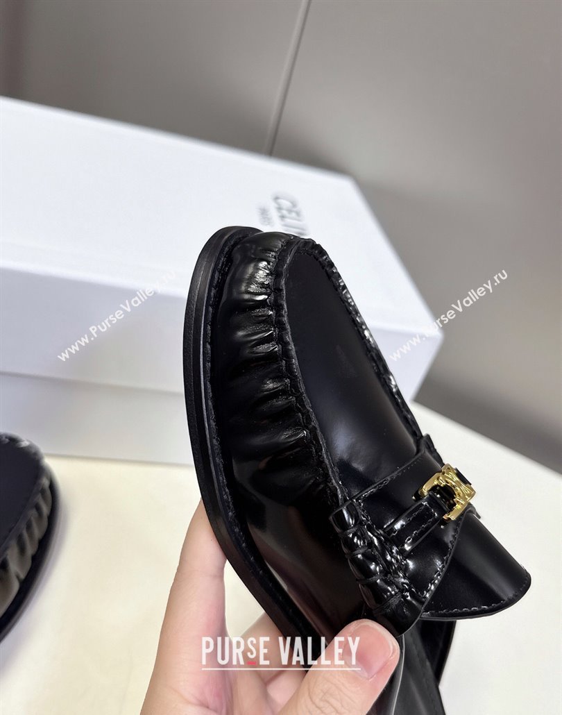 Celine Luco Flat Loafers Mules in Patent Leather Black 2025 (MD-250428129)