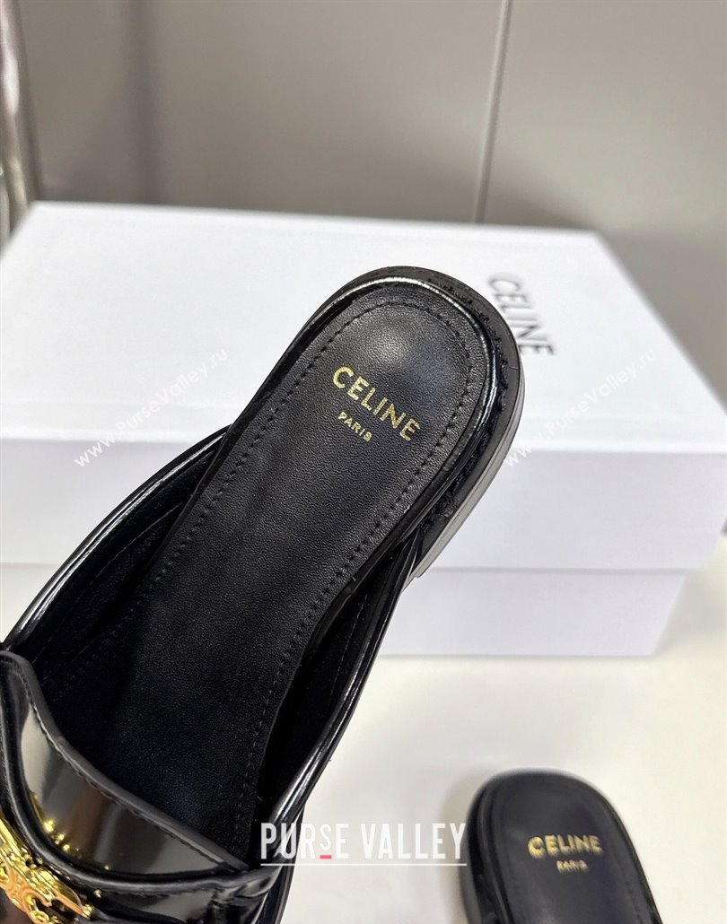 Celine Luco Flat Loafers Mules in Patent Leather Black 2025 (MD-250428129)
