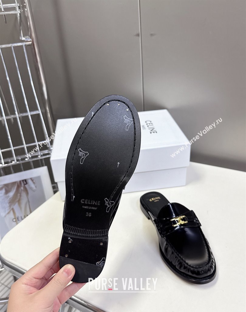 Celine Luco Flat Loafers Mules in Patent Leather Black 2025 (MD-250428129)