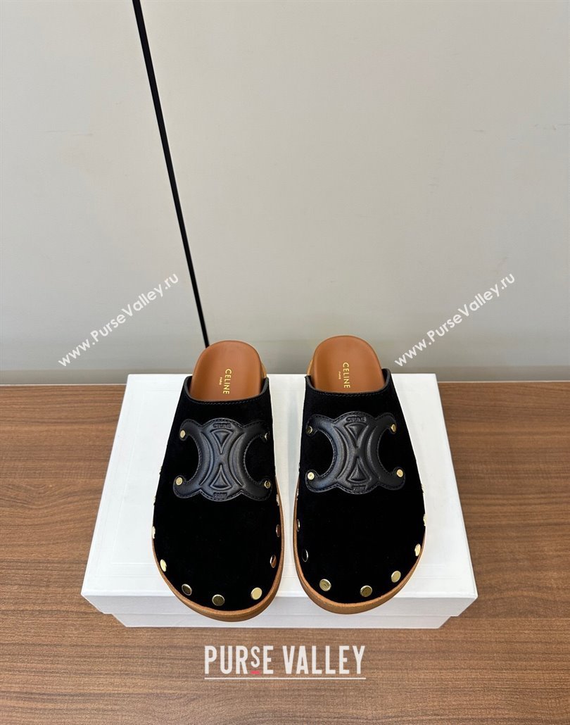Celine Pitea Clog Mules in Suede and Studs Black 2025 (MD-250428108)