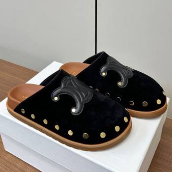 Celine Pitea Clog Mules in Suede and Studs Black 2025 (MD-250428108)