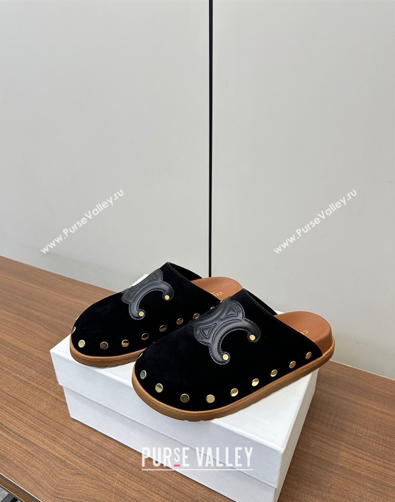 Celine Pitea Clog Mules in Suede and Studs Black 2025 (MD-250428108)