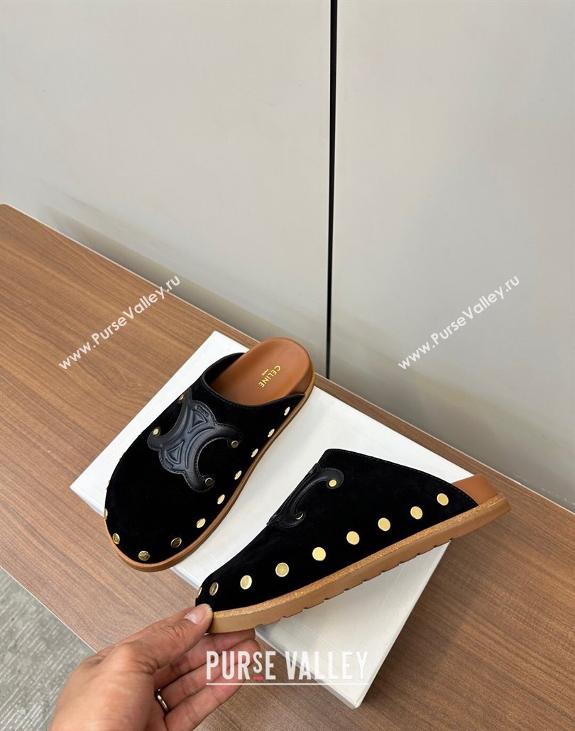 Celine Pitea Clog Mules in Suede and Studs Black 2025 (MD-250428108)