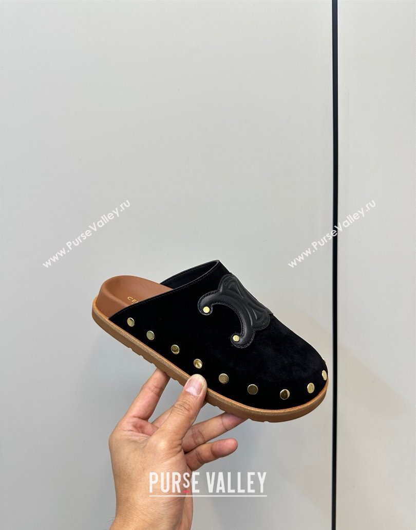 Celine Pitea Clog Mules in Suede and Studs Black 2025 (MD-250428108)