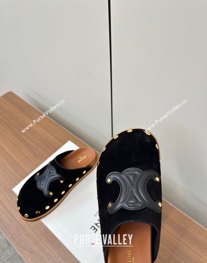 Celine Pitea Clog Mules in Suede and Studs Black 2025 (MD-250428108)