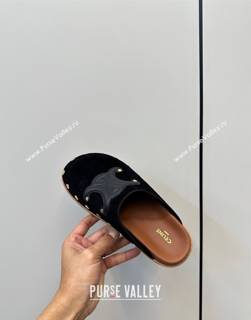 Celine Pitea Clog Mules in Suede and Studs Black 2025 (MD-250428108)