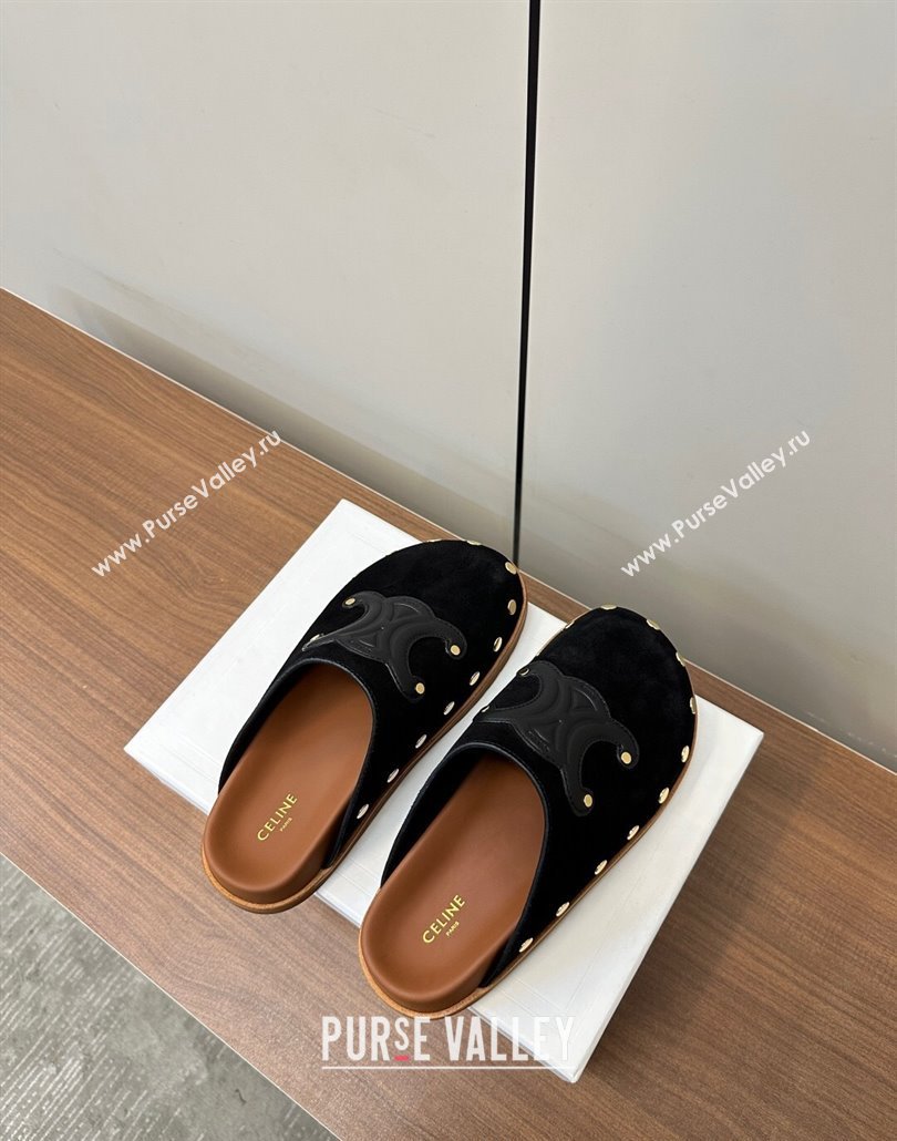Celine Pitea Clog Mules in Suede and Studs Black 2025 (MD-250428108)