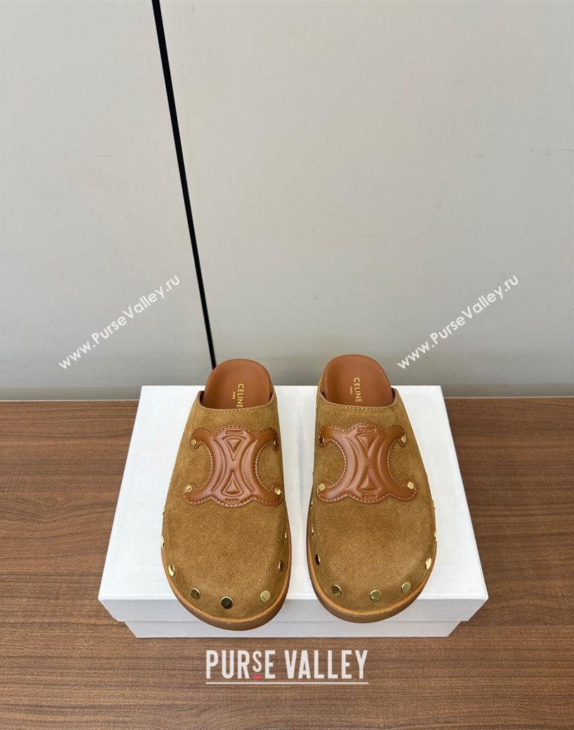 Celine Pitea Clog Mules in Suede and Studs Brown 2025 (MD-250428109)