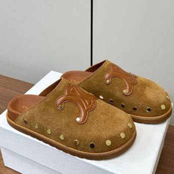 Celine Pitea Clog Mules in Suede and Studs Brown 2025 (MD-250428109)