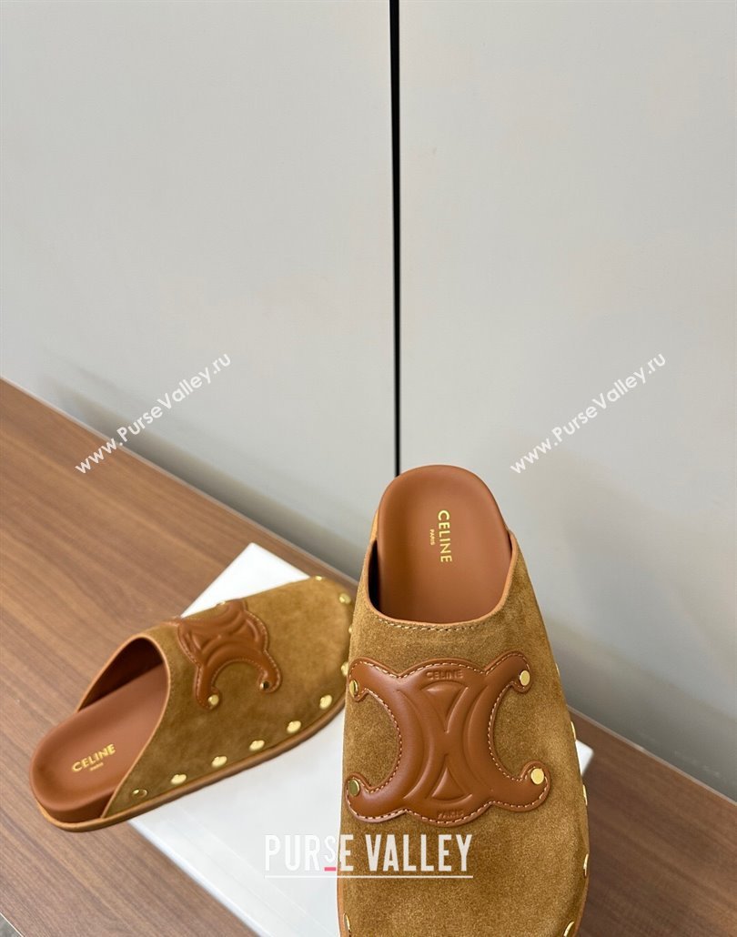 Celine Pitea Clog Mules in Suede and Studs Brown 2025 (MD-250428109)