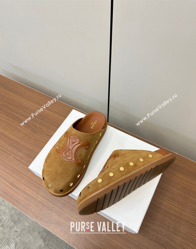 Celine Pitea Clog Mules in Suede and Studs Brown 2025 (MD-250428109)