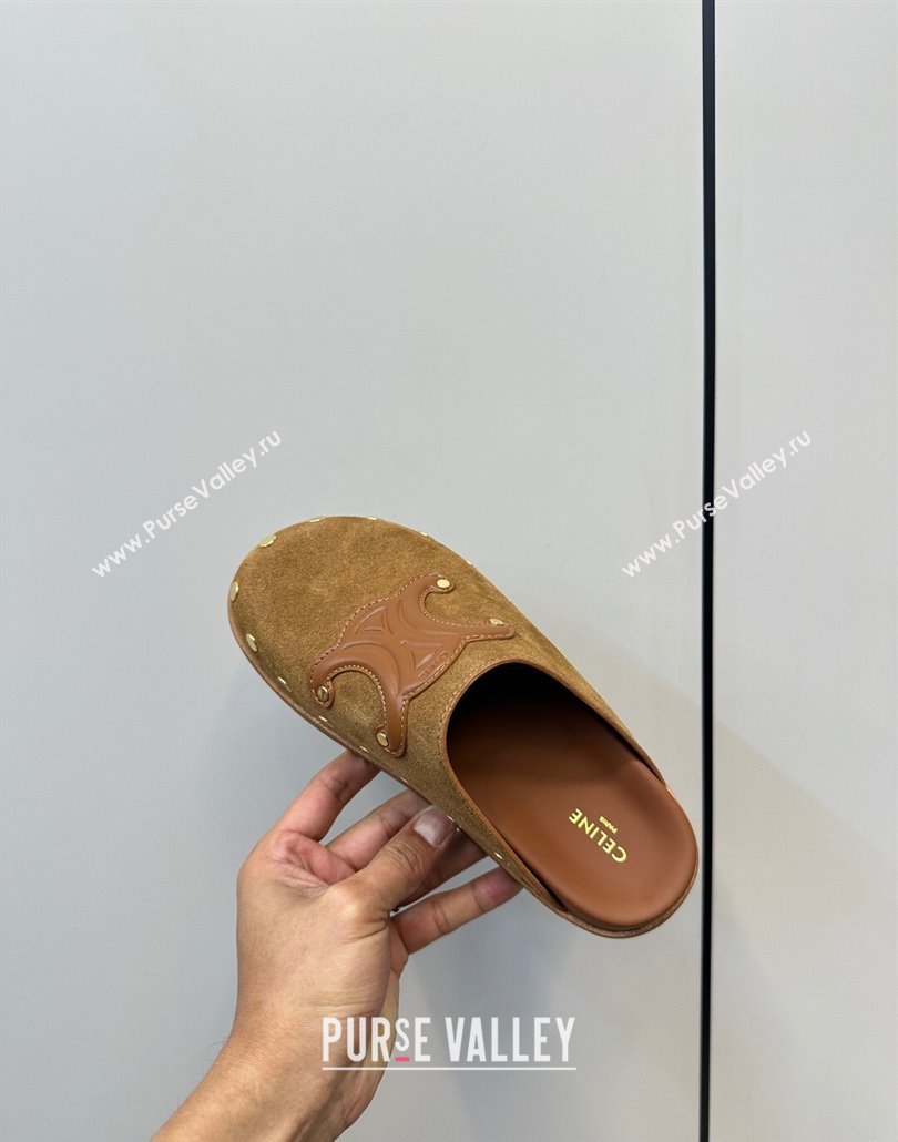 Celine Pitea Clog Mules in Suede and Studs Brown 2025 (MD-250428109)