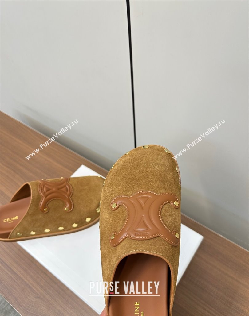 Celine Pitea Clog Mules in Suede and Studs Brown 2025 (MD-250428109)