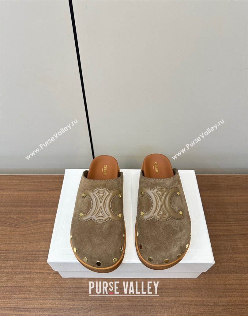 Celine Pitea Clog Mules in Suede and Studs Grey 2025 (MD-250428110)
