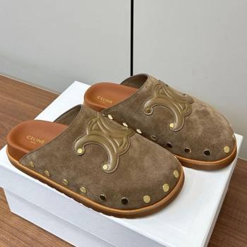 Celine Pitea Clog Mules in Suede and Studs Grey 2025 (MD-250428110)