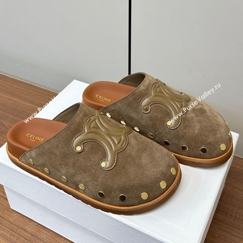 Celine Pitea Clog Mules in Suede and Studs Grey 2025 (MD-250428110)